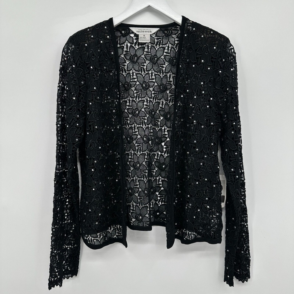 Vintage Misook Jacket Cardigan Small Crochet Lace Rhinestones Evening‎ Statement
